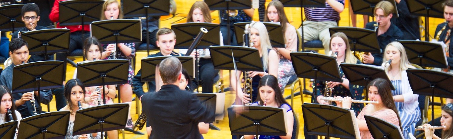 Band director Chris Brannan conducts the Mineola High School band during their spring concert last Tuesday evening.